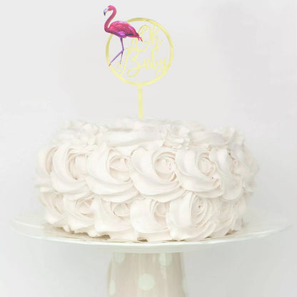 Round Acrylic Oh Baby with a Flamingo Cake Topper