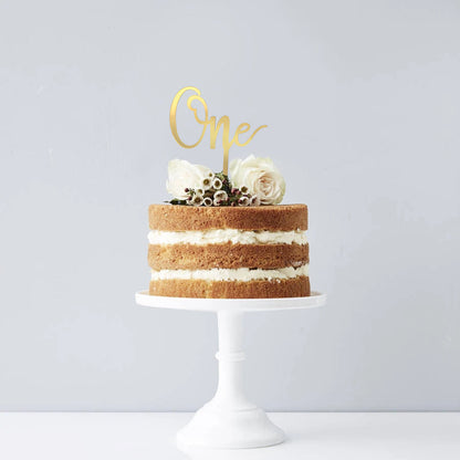 Hand Writing One Gold Cake Topper