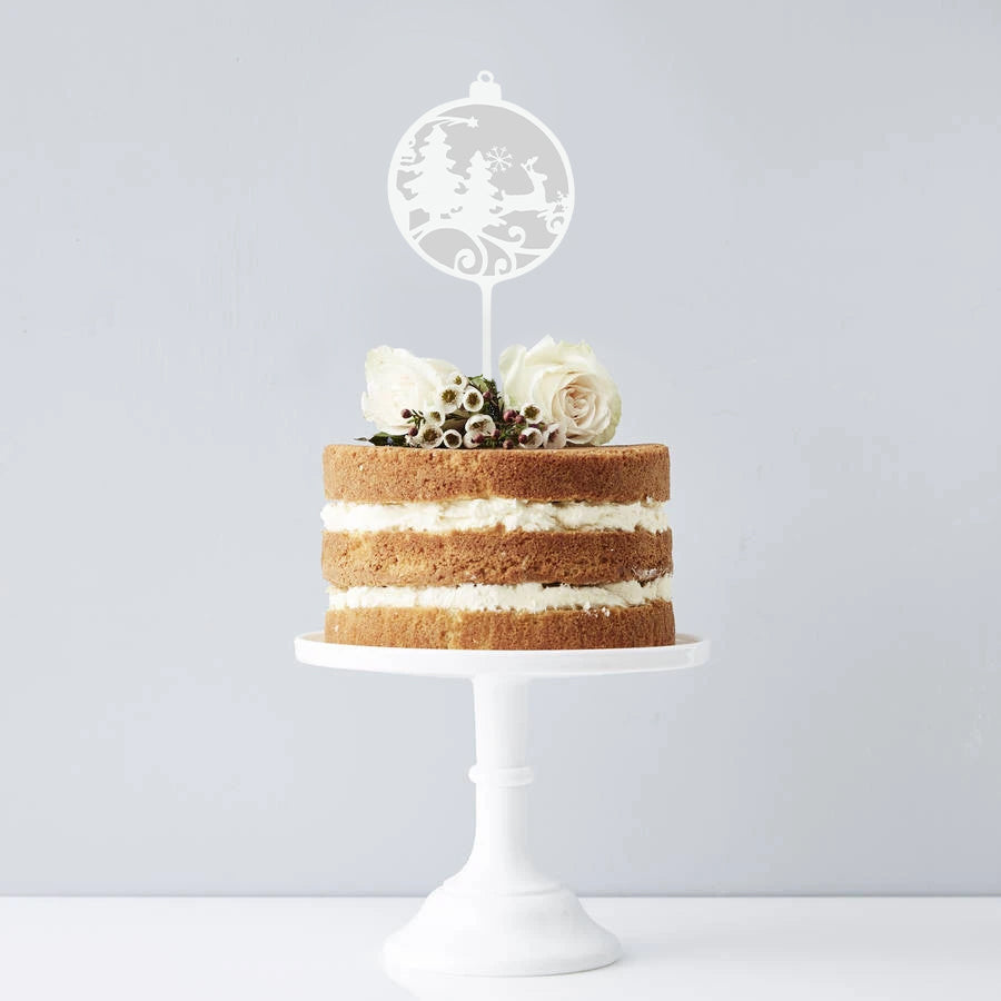 Round Winter Season White Transparent Cake Topper