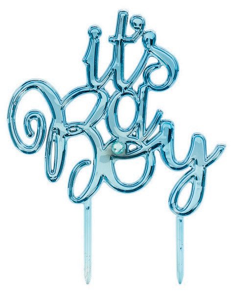 It's A Boy Metallic Blue Plastic Cake Topper