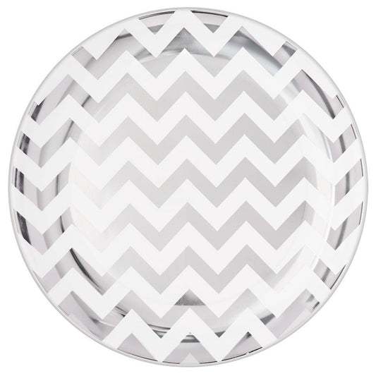 Premium Chevron Silver Round Plates 19cm