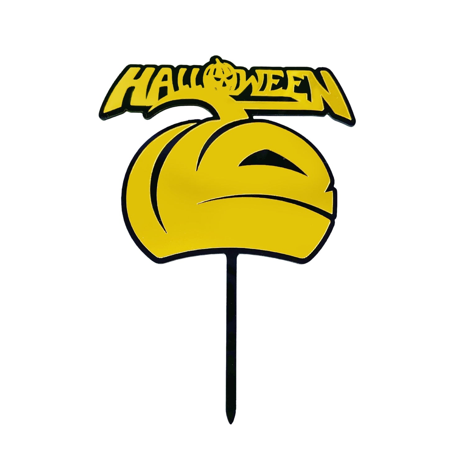 Scary Pumpkin Gold Happy Halloween Cake Topper