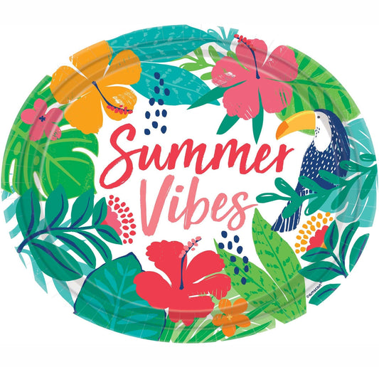 Tropical Jungle Summer Vibes Oval Paper Plates