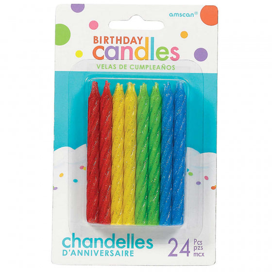 BIRTHDAY CANDLES LARGE SPIRAL CANDLE GLITTER - PRIMARY