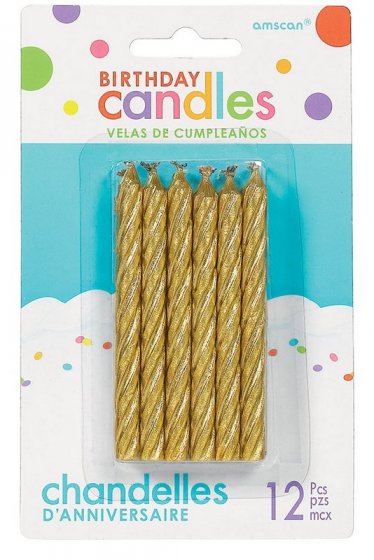 BIRTHDAY CANDLES LARGE SPIRAL GLITTER GOLD