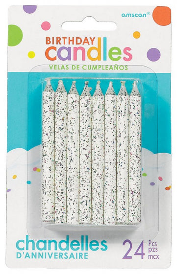 BIRTHDAY CANDLES LARGE SPIRAL GLITTER WHITE