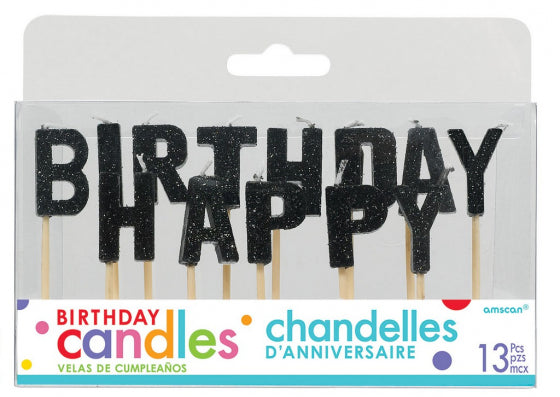 HAPPY BIRTHDAY PICK CANDLES - GLITTER BLACK