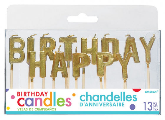 HAPPY BIRTHDAY PICK CANDLES - METALLIC GOLD