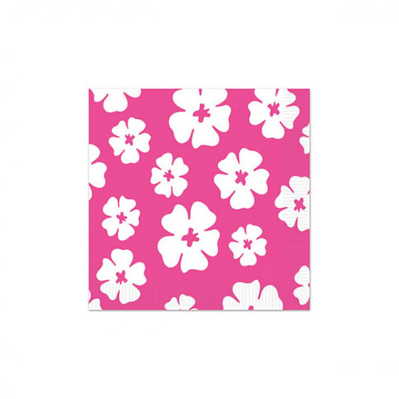 HIBISCUS LUAU BEVERAGE NAPKINS PINK &amp; WHITE