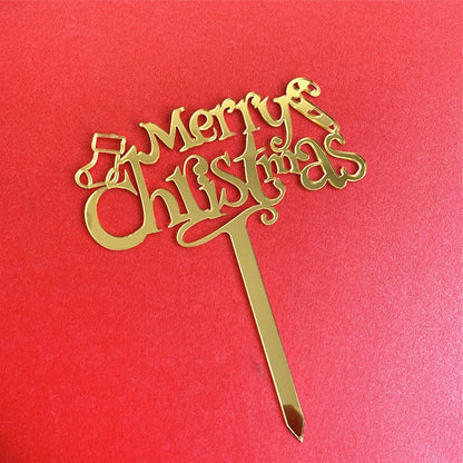 Gold Cake Topper for Christmas with Sock and Candy Cane Design