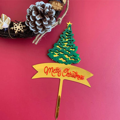 Merry Christmas Green Tree Cake Topper