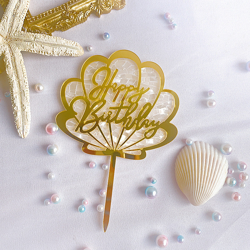 Seashell Gold Happy Birthday Cake Topper