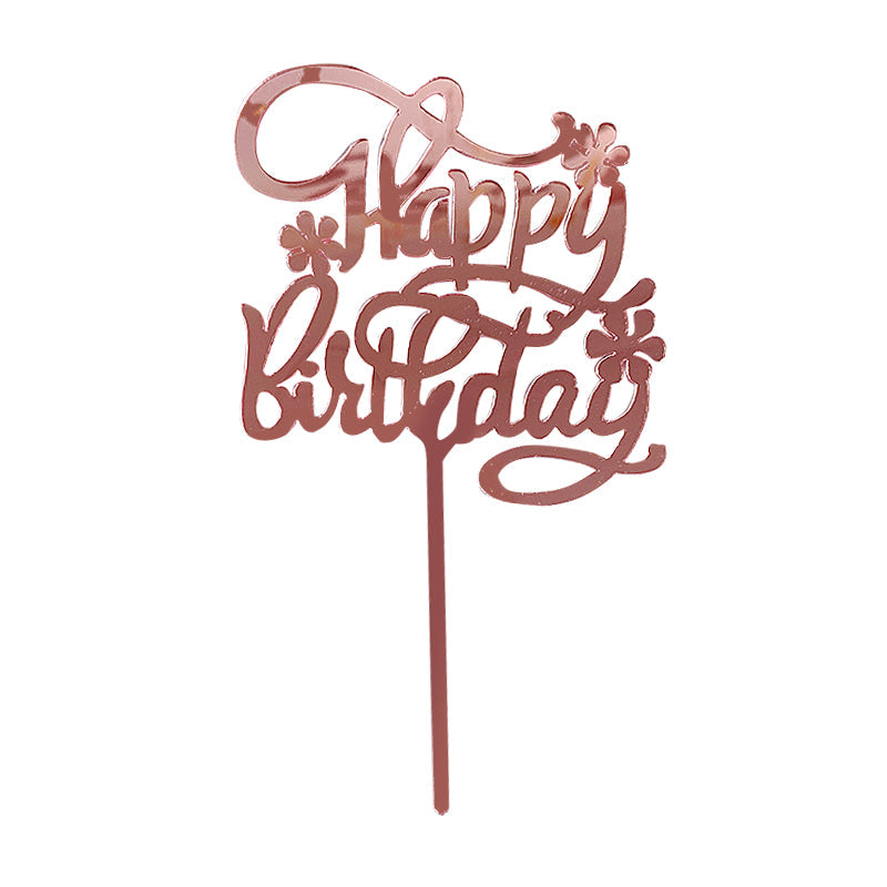 Rose Gold Happy Birthday Cake Topper with Lilac Flower Design