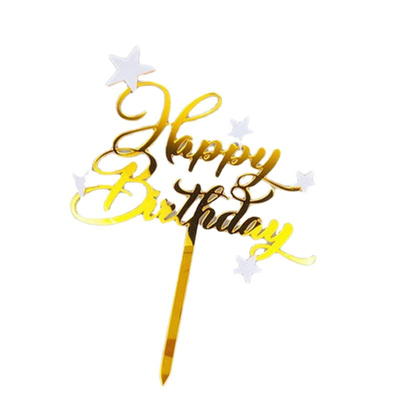 Happy Birthday Cake Topper - Gold With White Star