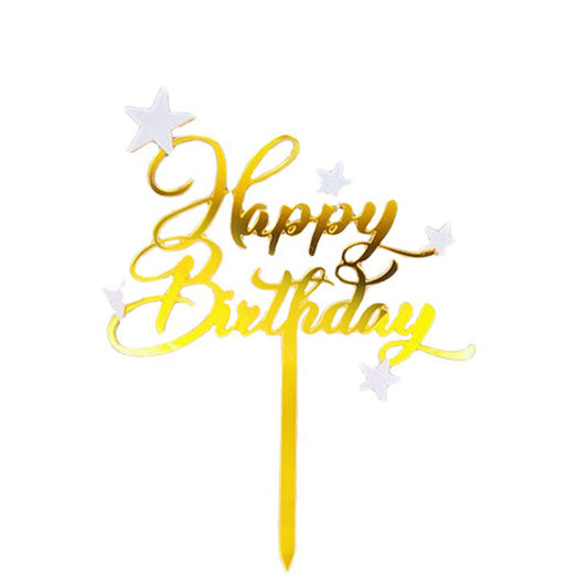 Happy Birthday Cake Topper - Gold With White Star