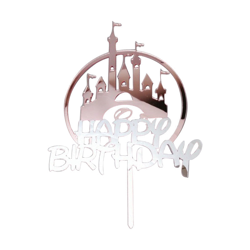 Rose Gold Castle Silver Happy Birthday Cake Topper