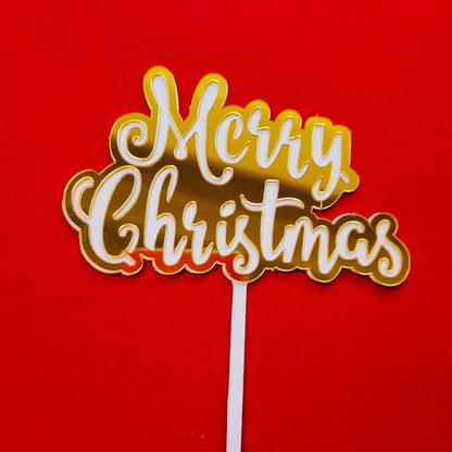 Gold and White Merry Christmas Cake Topper