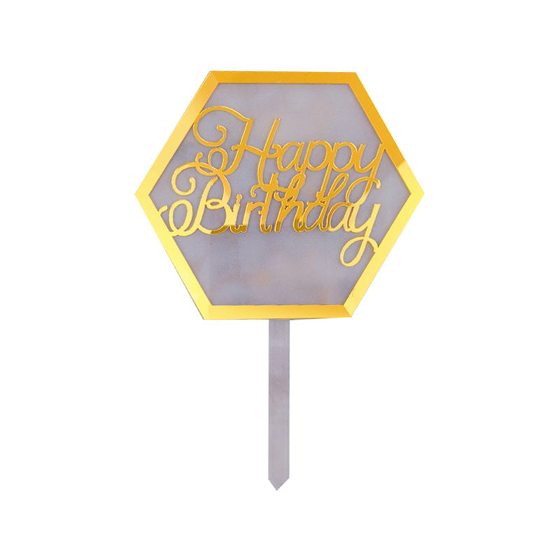 Hexagon White Design Happy Birthday Cake Topper