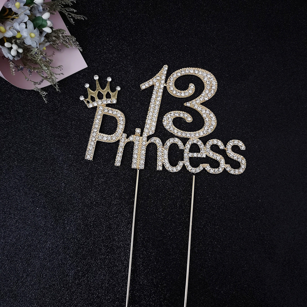 Princess 13 Rhinestone Silver Cake Topper