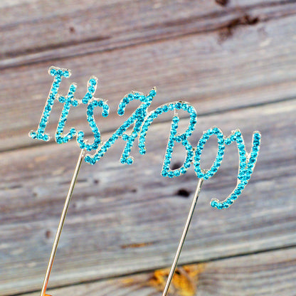 It's a Boy Blue Rhinestone Silver Cake Topper