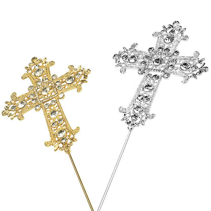 Silver Cross Rhinestone Crystal Cake Topper