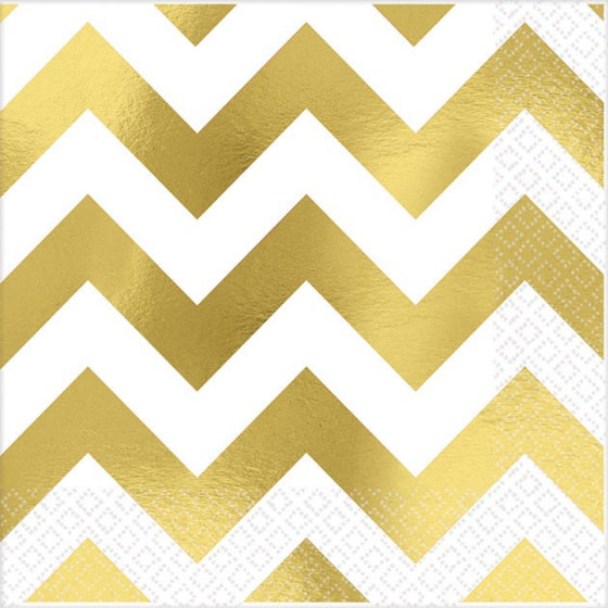 PREMIUM CHEVRON GOLD HOT-STAMPED BEVERAGE NAPKINS