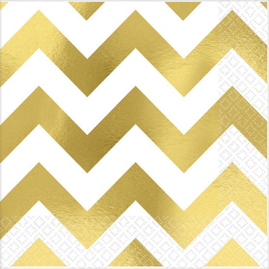 PREMIUM CHEVRON GOLD HOT-STAMPED BEVERAGE NAPKINS