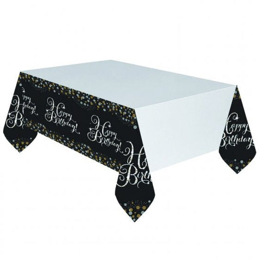 SPARKLING HAPPY BIRTHDAY PLASTIC TABLECOVER