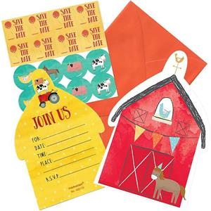 8 CT Farmyard Birthday Party Invitations w/ Envelopes New