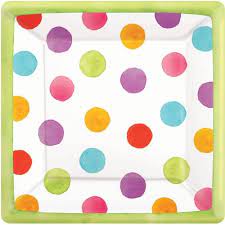 Watercolor Dots 10in. Square Plates