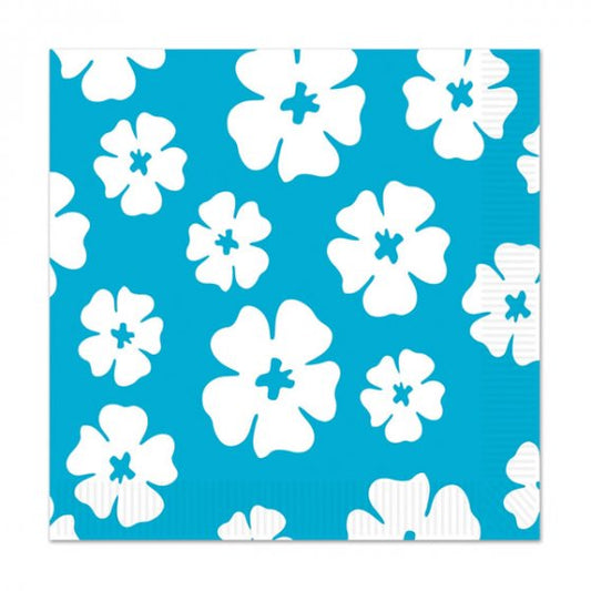 Hibiscus Luau Lunch Napkins Blue & White