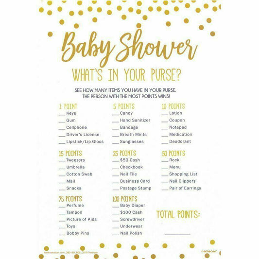 Baby Shower Games Activity Whats What's In Your Purse x24 Bag Party Cards